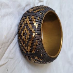 Blue and gold woven and metal bracelet cuff bangle